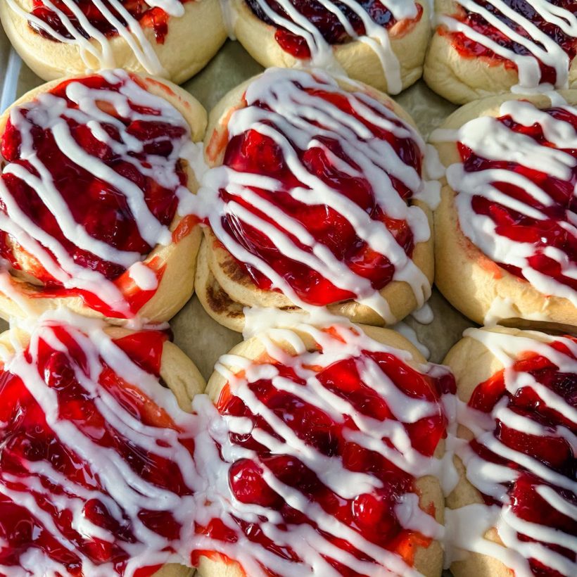 Strawberry Sweet Rolls with white drizzle